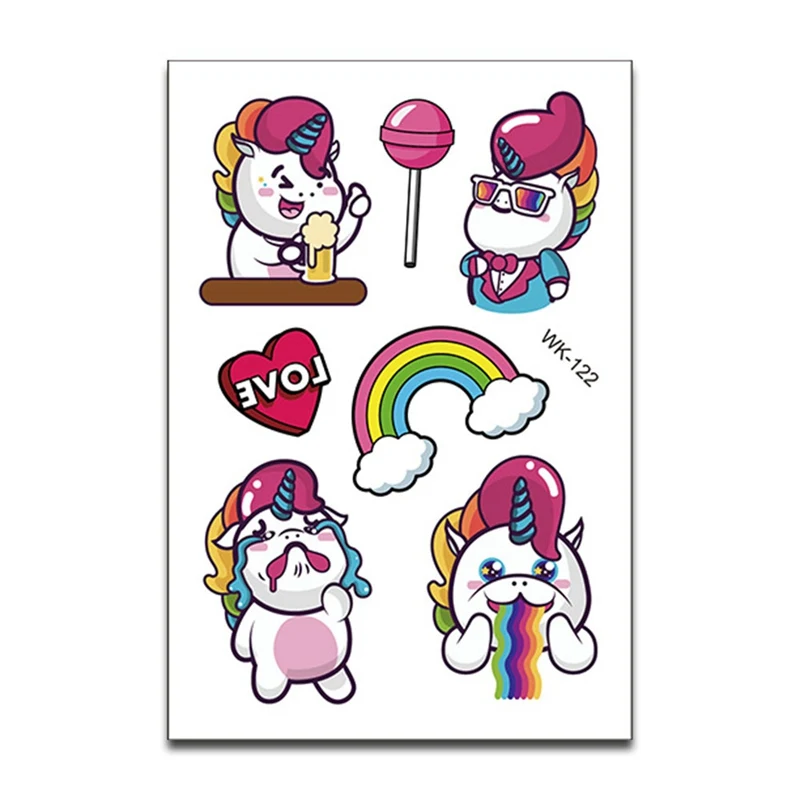 6 Sheet/Pack Random Color Cute Children Kids Cartoon Temporary Tattoos Sticker Girls Kids Unicorn Birthday Party Sticker