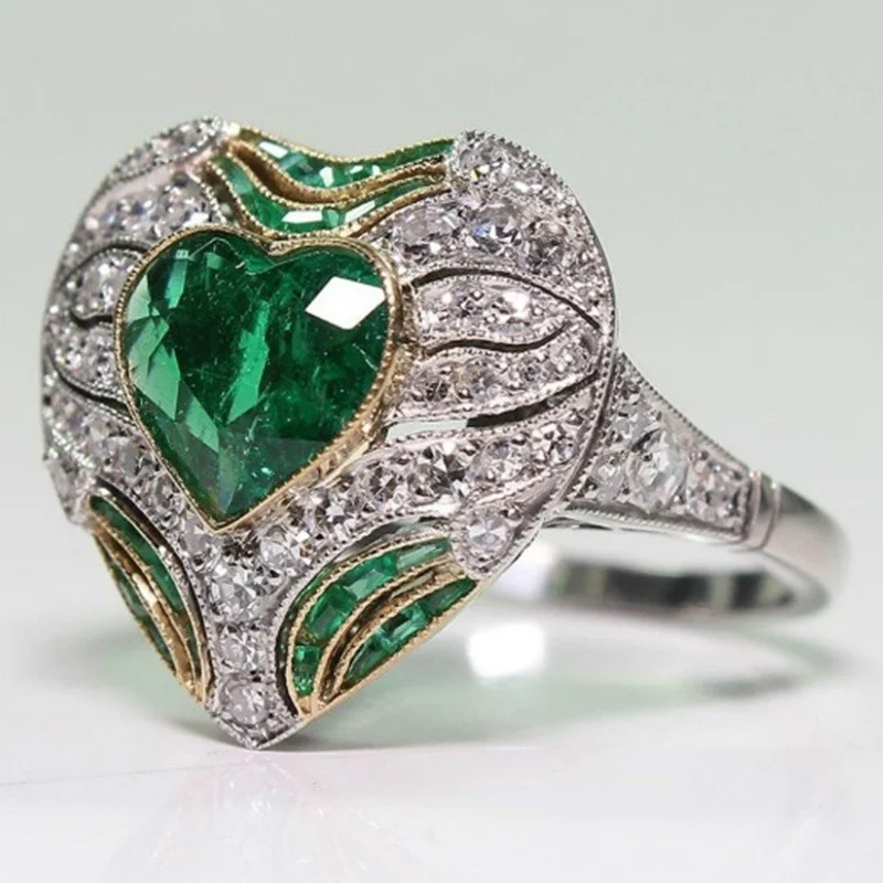 

Popular Square Green Diamond Engagement Wedding Love Ring Size 6-11