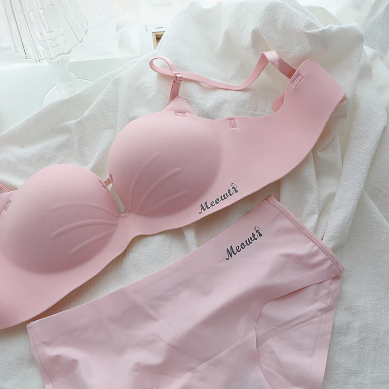 Комплект женского Бесшовного нижнего белья бюстгальтер с котятами и глубоким