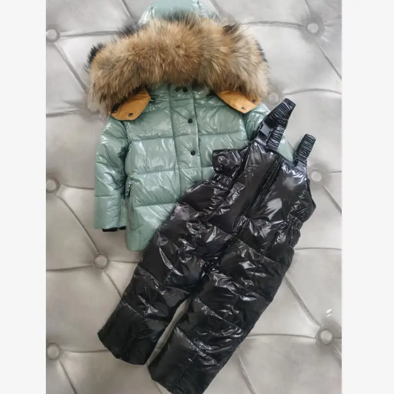 New Winter Baby Children Hooded Snow Wear Thicker Warm Waterproof Outerwear Kids Real Fur Collar Down Jacket For Boys Girls A532