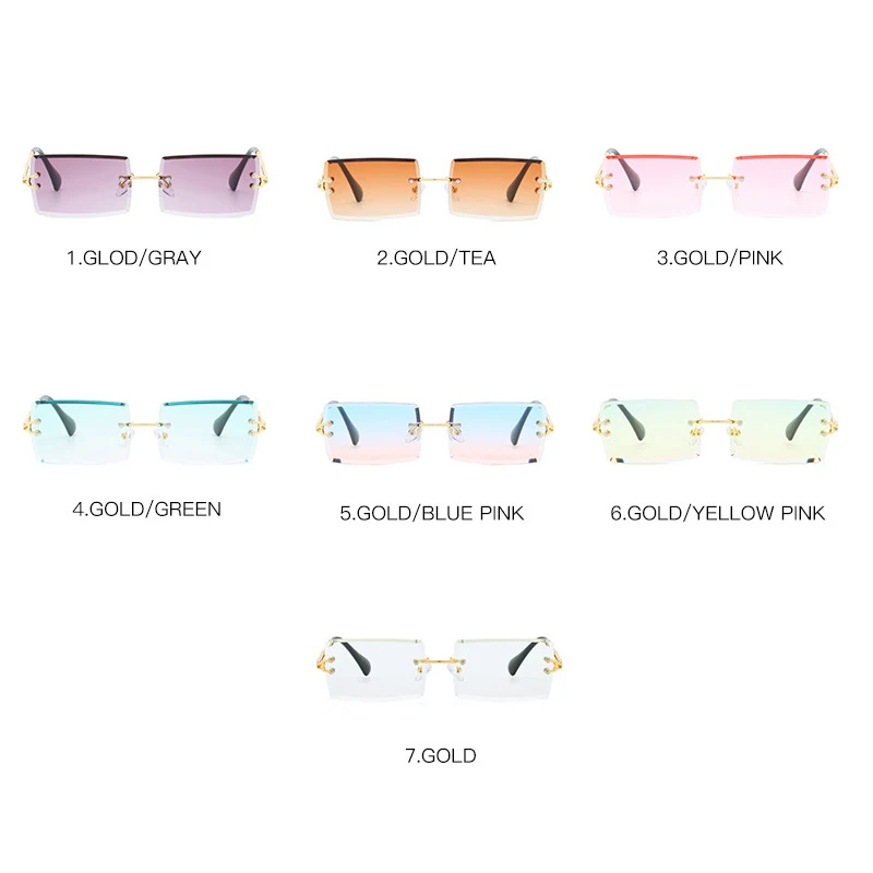

OEC CPO Fashion Popular Rimless Rectangle Sunglasses Women Men Shades Alloy Glasses UV400 O264