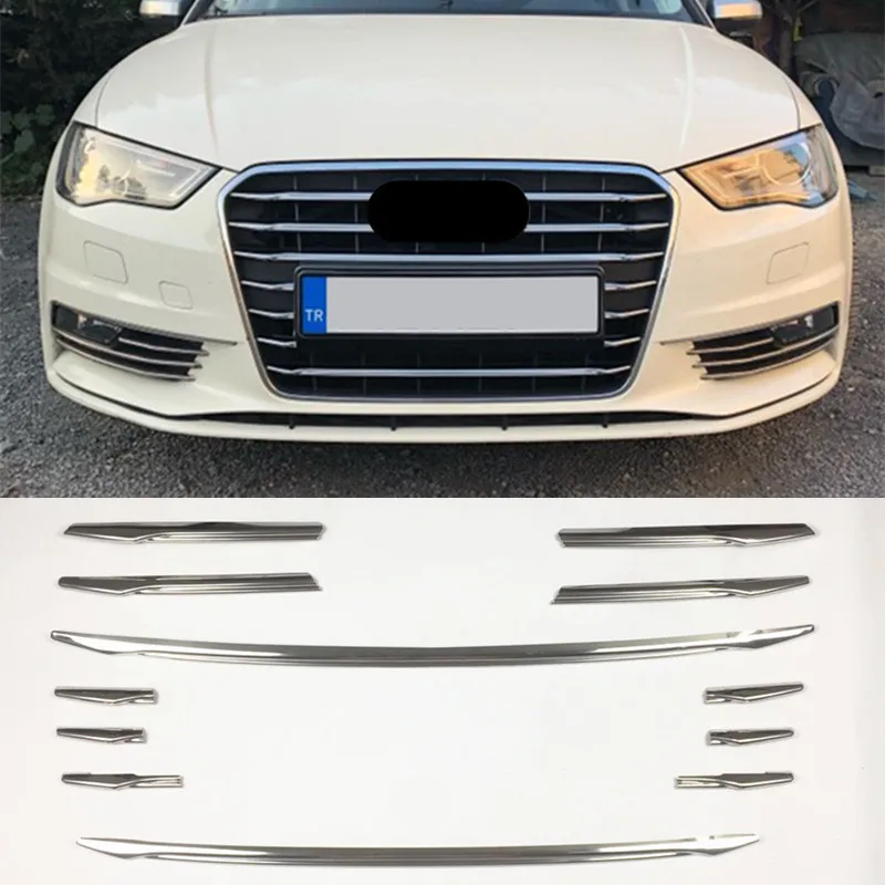 Sedan 12 pieces Решетка переднего бампера из нержавеющей стали, решетки для отделки, полоски для стайлинга автомобилей, наклейки для Audi A3 Hatchback Sportback Sedan - Название цвета: Sedan 12 pieces