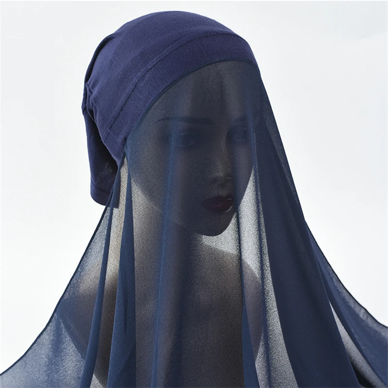 

Мгновенный хиджаб с шапочкой из модала, шапочка, тяжелый шифоновый хиджаб для женщин, фата, мусульманская модная женская шапочка, шарф для м...