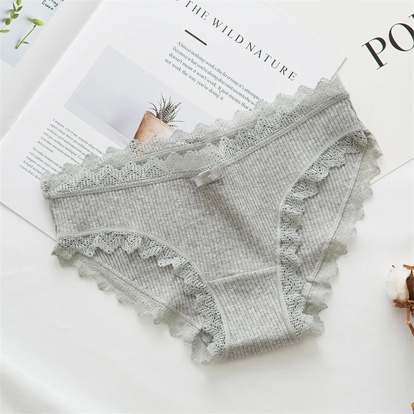 Женские нитки хлопковые трусы Японские туфли на шнуровке с бантом кружевное