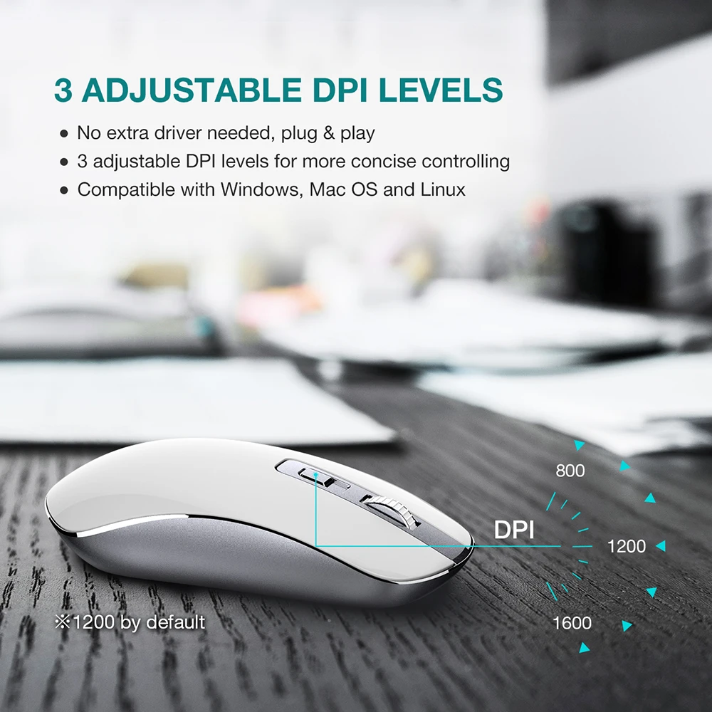 VicTsing PC202 беспроводная мышь Silent Click 2 4G тонкая 1600 dpi Эргономичный дизайн с