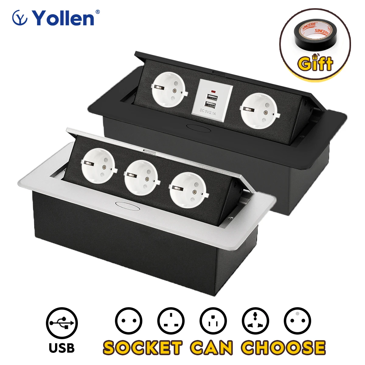 Painel de Alumínio Padrão da ue Escondido tipo Mesa Soquete Branco Tomada 3eur Universal Escritório Acessórios Cozinha Gabinete Desktop Usb –