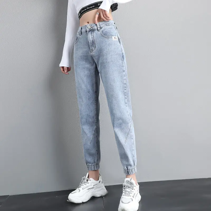 

High Waist Jeans Slim Women Harem Denim Pants Trousers y2k Casual Light Blue Straight Leg Jeans Cotton Button Korean Fashion