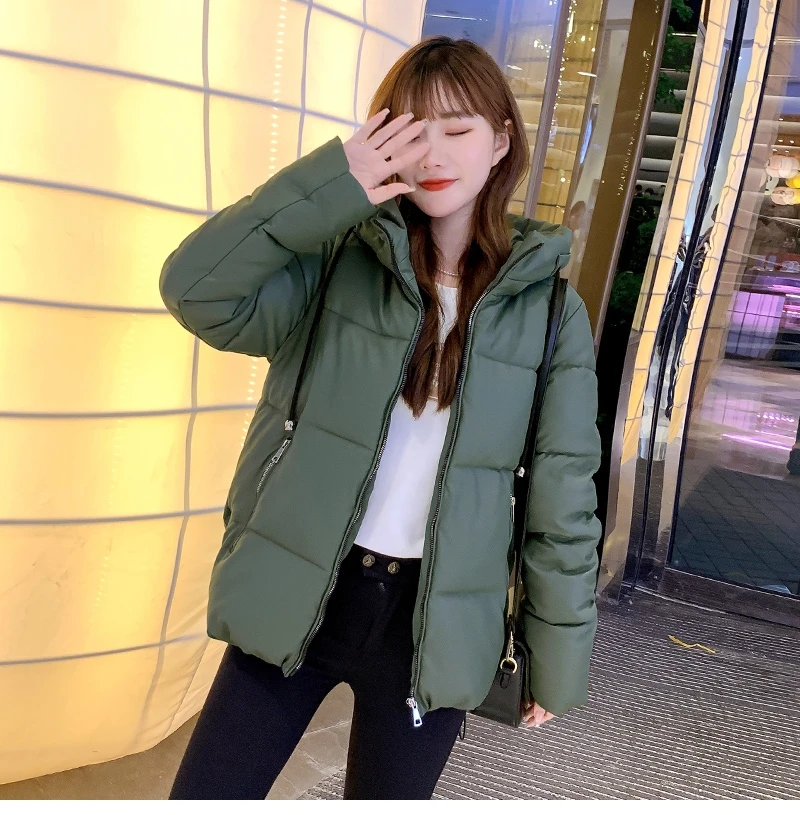 

Women's Winter Casual Hooded Short Jacket Coat Fashion 2021 New Warm Full Sleeve Solid Zipper Female Down Parka