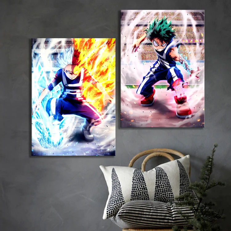 2 шт. IZUKU VS SHOUTO My Hero Академия аниме постер художественные картины на холсте