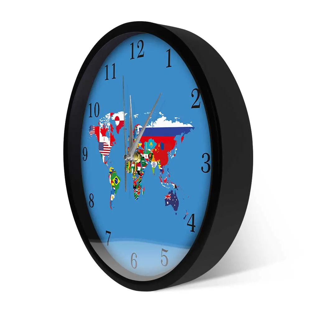 Национальные Флаги карта мира декоративные настенные часы для дома или офиса