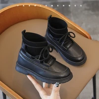 winter boots heigh increasing children leather boot platform martin boots patchwork socks boots british style low top ankle boot