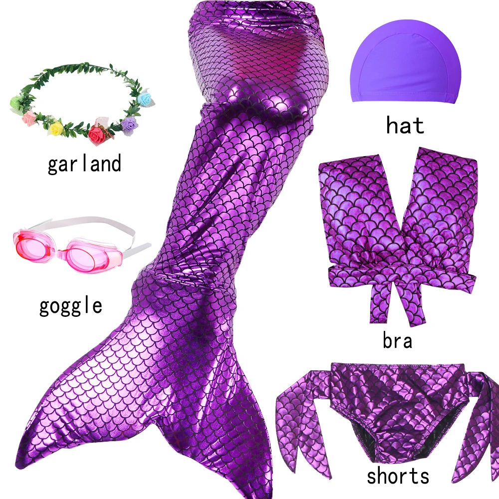 6pcs with goggles D Купальники-бикини купальный костюм Русалочки, Моноласты, хвосты для купания очки шляпа плавник бикини для девочек Купальник, хвост русалки Косплэй костюм для плавания - Цвет: 6pcs with goggles D