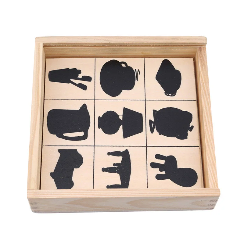 

Montessori Enlightenment Teaching Wooden Puzzle Looking Shadow Toy Shadow Matching Game Card Graphics Corresponding Box