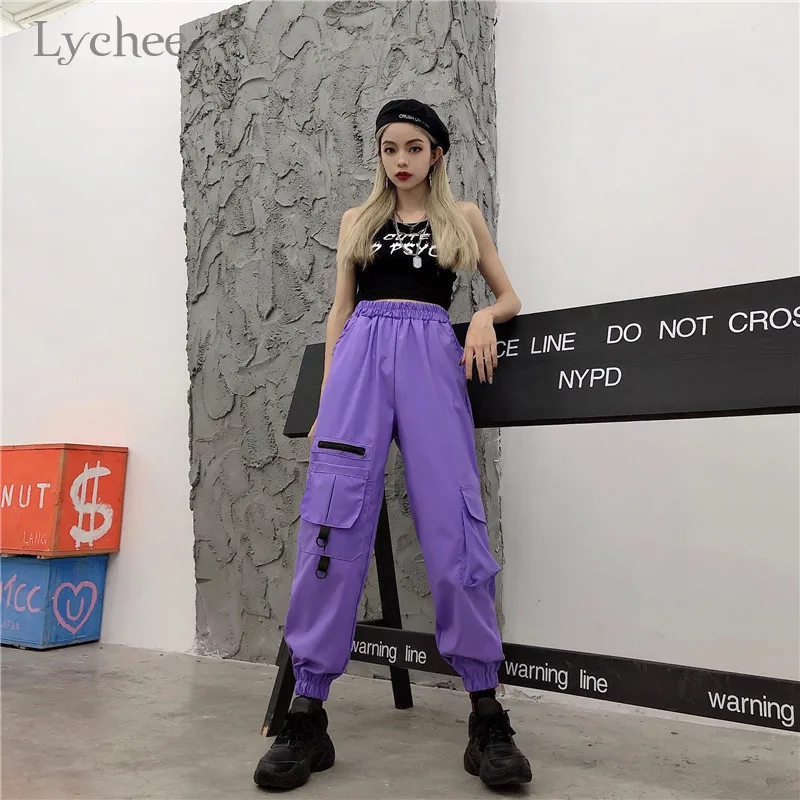 Lychee спортивный свитер Harajuku Одноцветный с пряжкой женские штаны карманами С