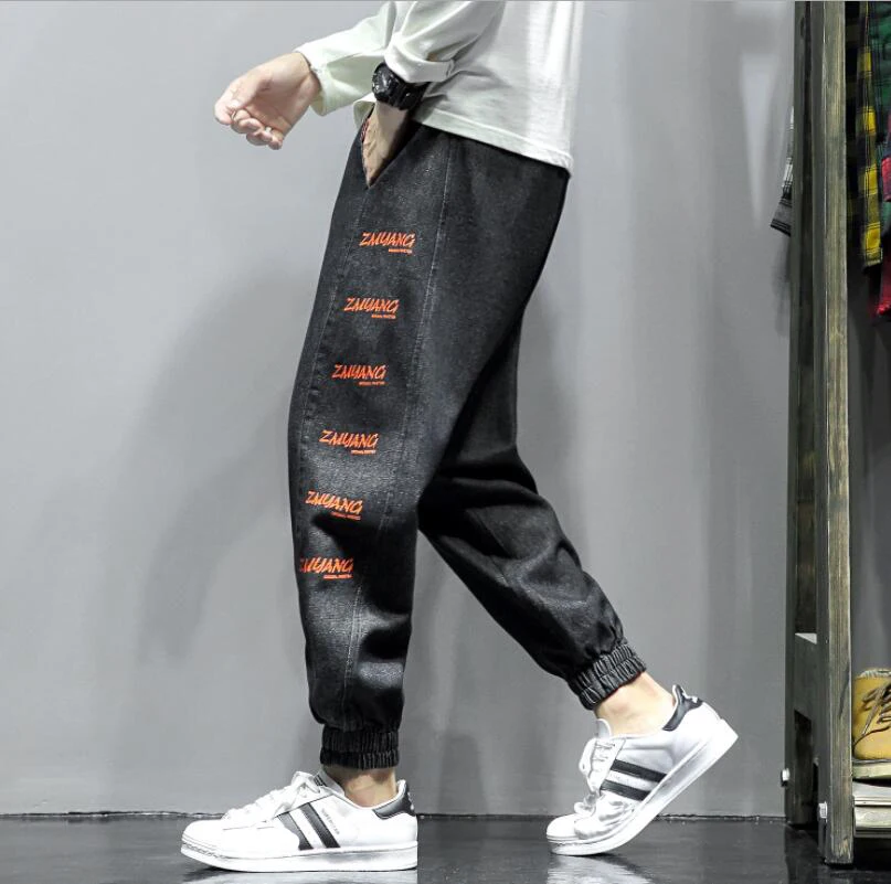 Джинсы мужские осенне зимние джоггеры Лоскутные Повседневные тренировочные