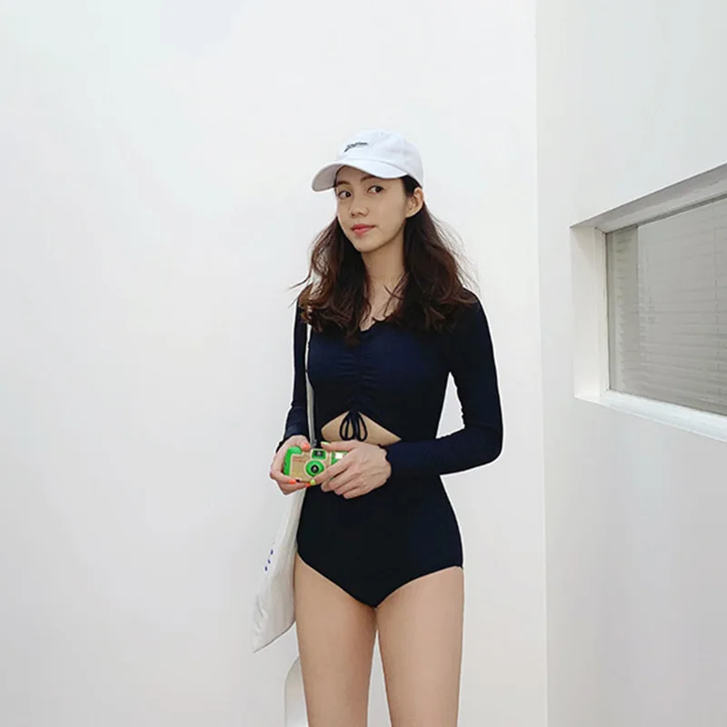 Купальник в помещении женская купальная одежда 2019 женская защитная рубашка для серфинга Корея длинные гарды новой модели с разделенным рукавом высокая талия полиэстер