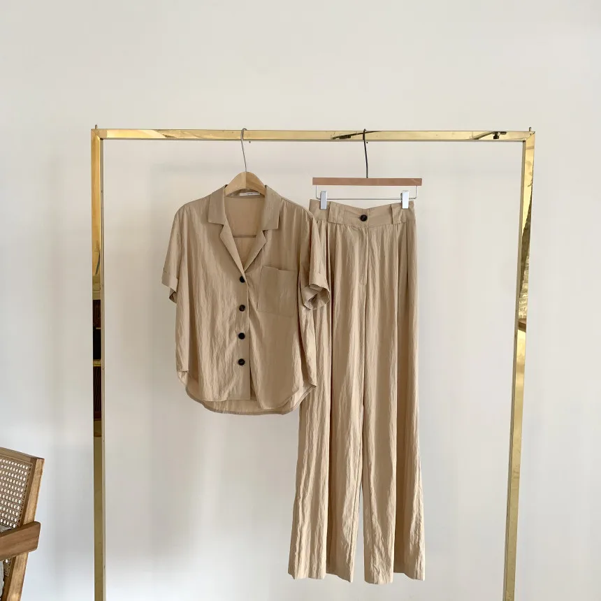 

2 Piece Sets Womens Outfits Spring Blouse Women Shirt Long Sleeve High Waist Pants Wide Leg Womens Trousers Two Piece Set Office