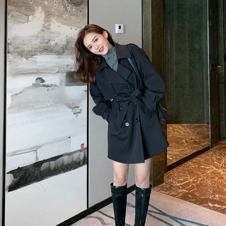 

Женское двубортное пальто в британском стиле, элегантная свободная ветровка в стиле Харадзюку, весна 2022