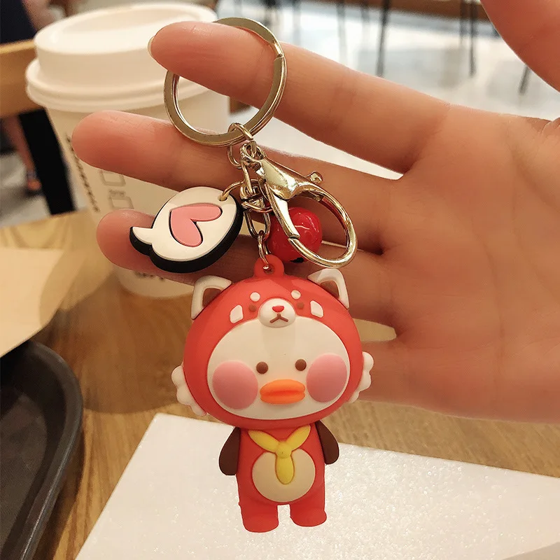 

Cartoon Silicone Duck Bag Keychain Lovely Lady Car Pendant Creative Gift Key Chains Cute Shy Blushing Bell Lover Animal Key Ring