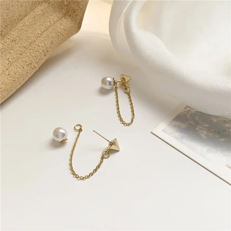 

Fashion trend personality pearl chain tassel earrings sweet temperament girl stud earrings