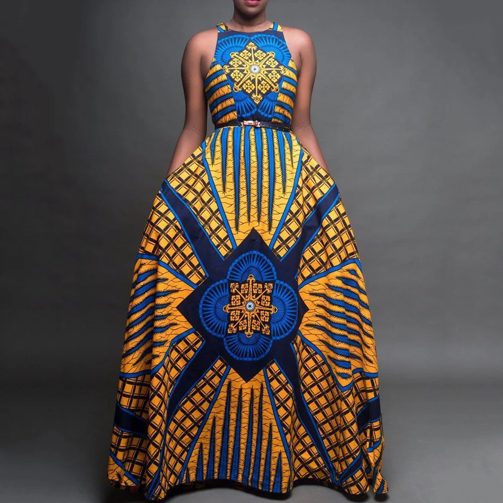 Длинное летнее платье с геометрическим принтом в африканском стиле Женские