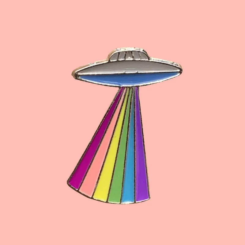 Гей Alien Радуга Цвета НЛО Сияющий гордость эмалевая брошь на булавке значок значки