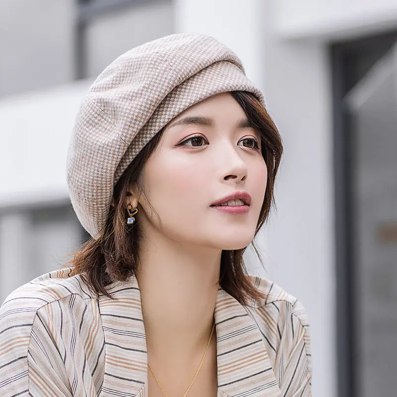 

Women's Beret Girl Bud Hat Cotton Elegant Lady Winter Casual Cap Fashion British Style Walking Hat Autumn Bear Cap