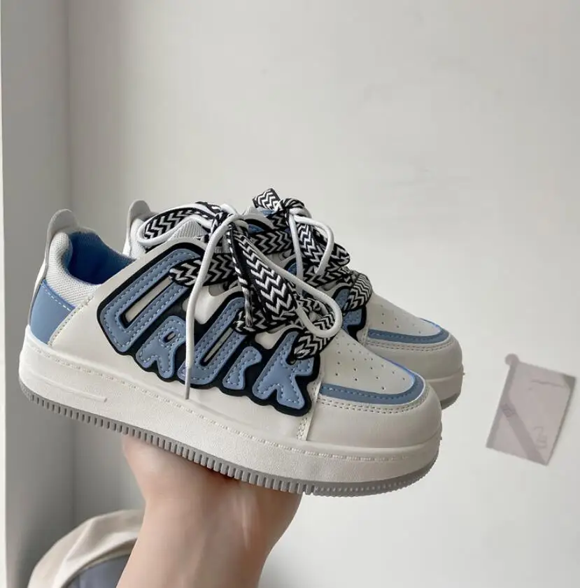 

New White Shoes Women Spring Leather Breathable Thick Sole Sports Walking Sneakers Running Shoes for