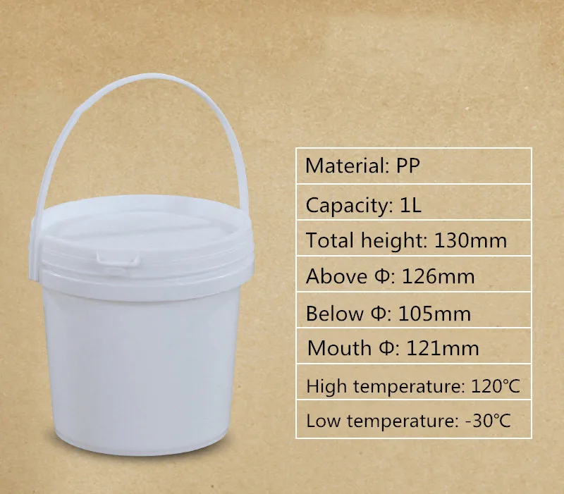 white with handle 40 шт/коробка полипропиленовое пластиковое ведро 1 литр пищевой материал домашний контейнер для хранения воды пищевой безопасности - Цвет: white with handle