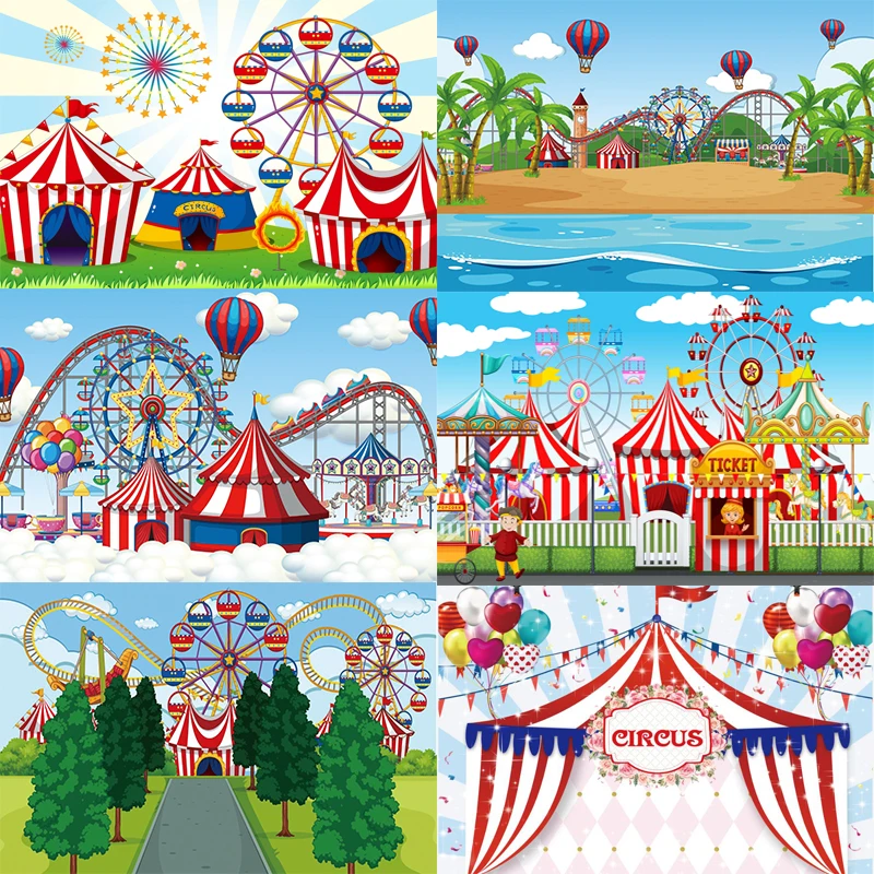 Circus Photography Backdrop Fiesta Cruise Stage  Kids Happy Birthday Party Dumbo Decor Customized Photo Background Decoration