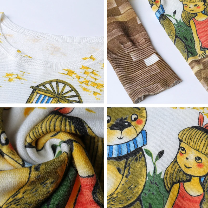 Женские пуловеры с круглым вырезом зимние вязаные джемперы принтом милого