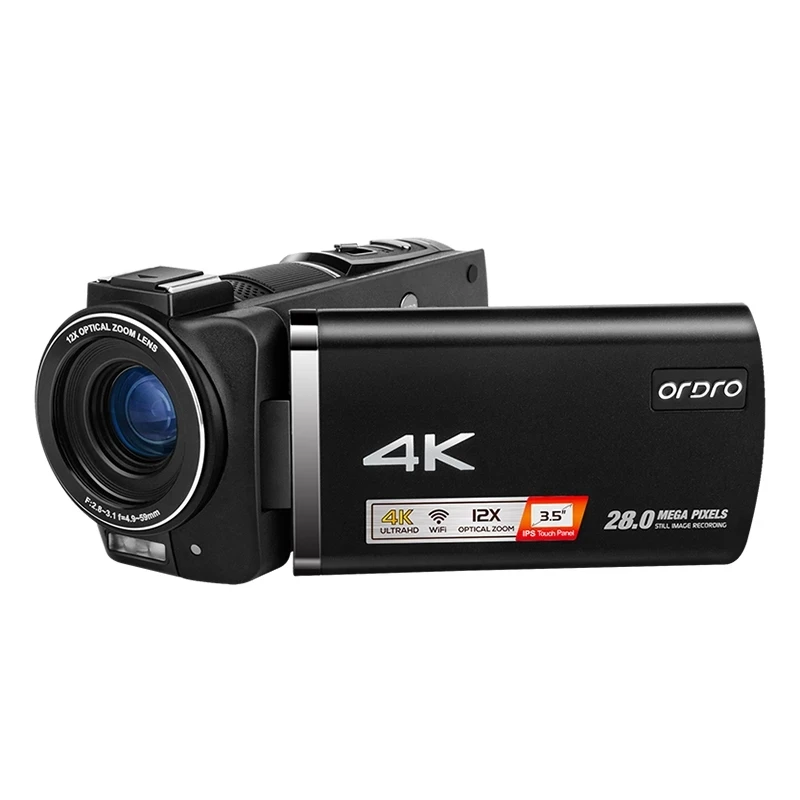 

Видеокамера Ordro AX60, видеокамера 4K для блогера, прямой трансляции, 12X оптический зум, 3,5 дюйма IPS экран, профессиональная с двумя батареями