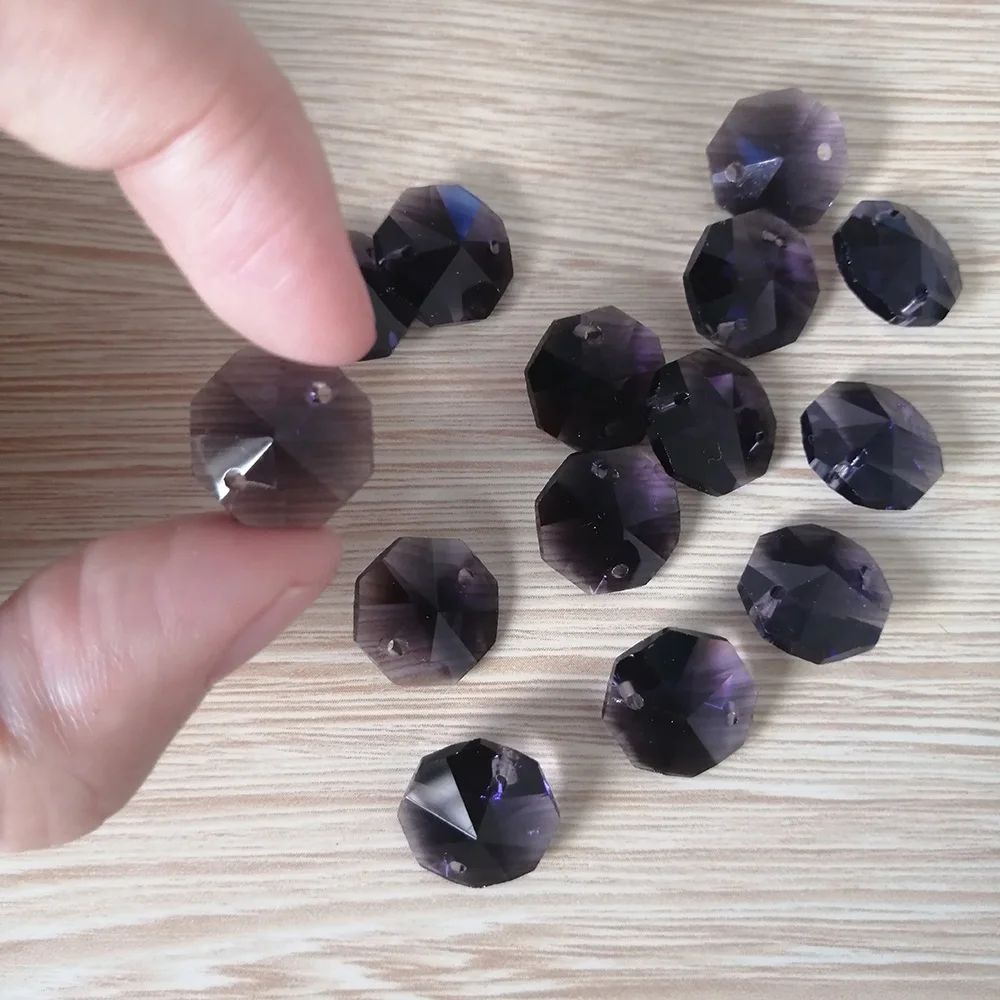 Camal 20pcs Violet 14mm Crystal Octagonal Loose Beads Two Holes Prisms Chandelier Lamp Parts Accessories Wedding Centerpiece