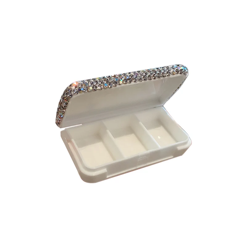 Diamond Pill Box Waterproof Dispenser Medicine Organizer Travel Capsule Pill Storage Box Shiny Rhinestone Earrings Ring Storage