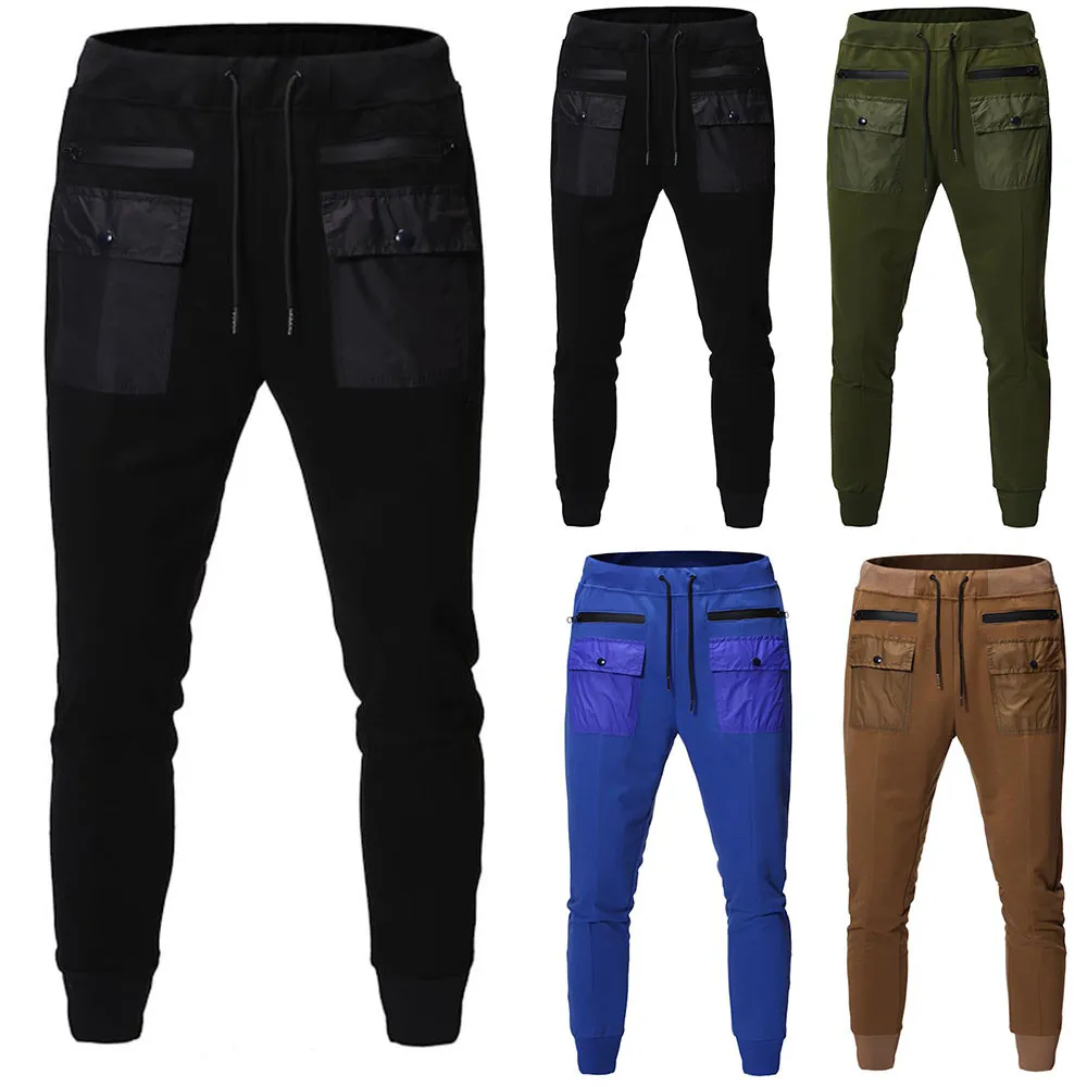 

Fashion Solid Pencil Pants Mens Elastic Waistband Drawstring Pants Pockets Long Pencil Sports Trousers Streetwear Men Joggers