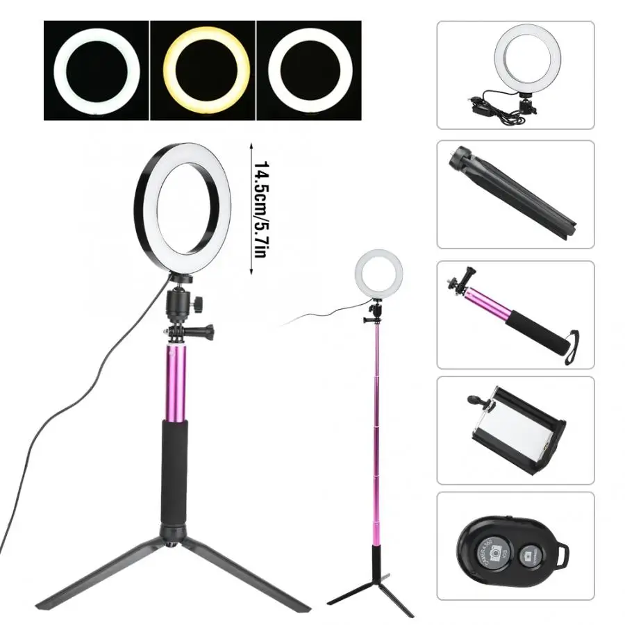 14 5 см Dimmable светодиодный кольцевой комплект для видеосъемки с Bluetooth пультом