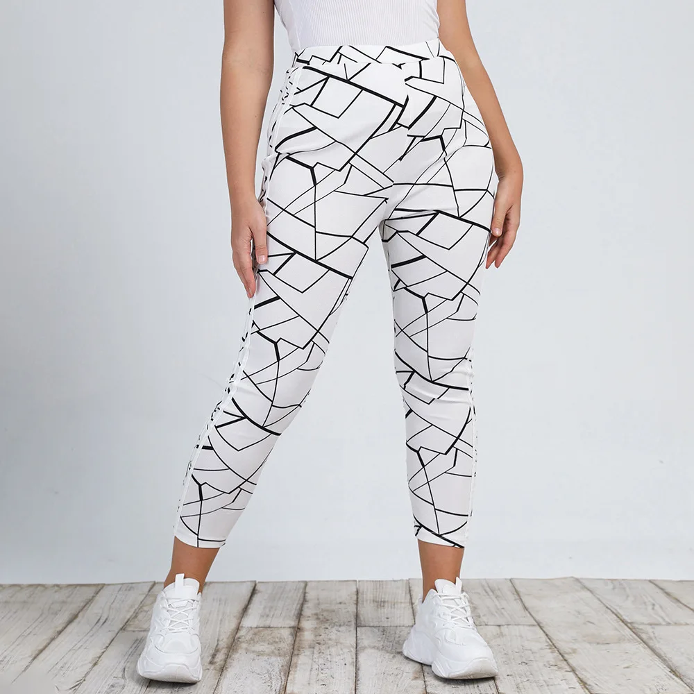 

Женские брюки, уличная одежда с высокой талией, облегающие модные повседневные женские брюки до щиколотки с эластичным поясом и принтом
