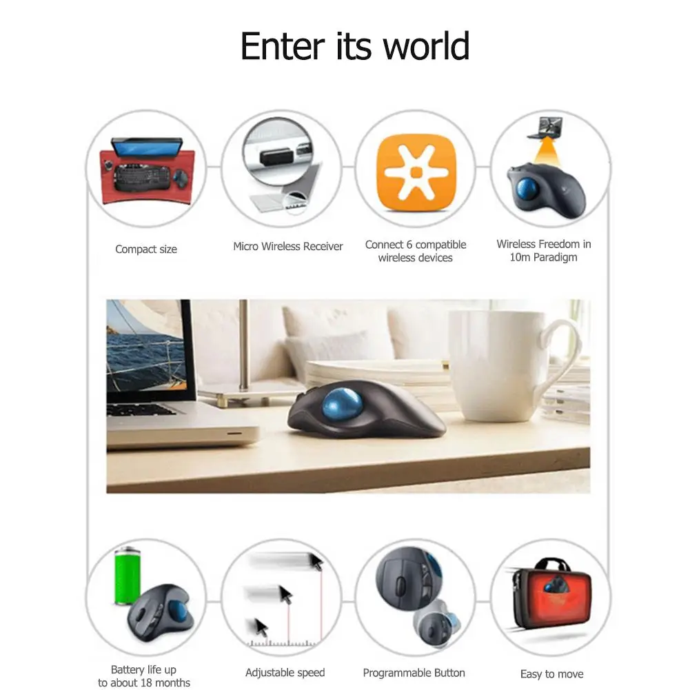 Logitech M570 2 4 ГГц Беспроводной Trackball Мышь эргономичный Поддержка Uniflying для