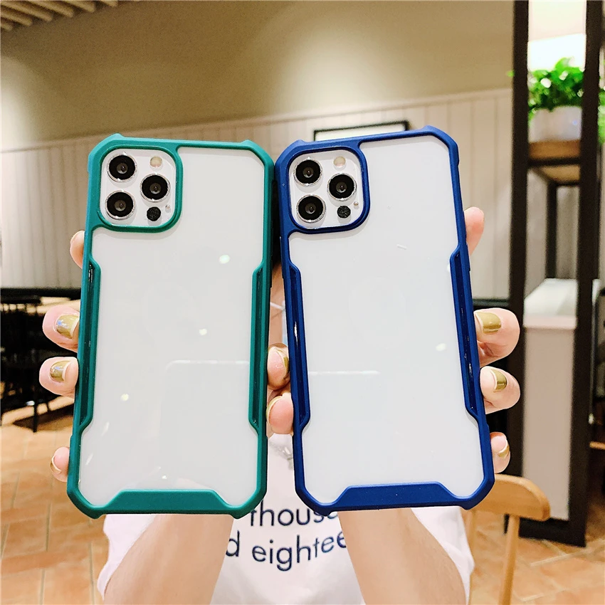 Shockproof Transparent Phone Case For Redmi Note 9 9S 9A 9C 8 7 Pro Mi 10T Silicone Frame Anti shock Acrylic Clear Hard PC Cover | Мобильные