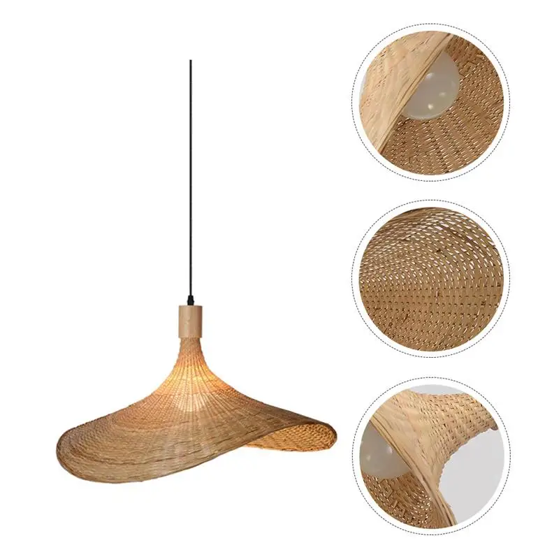 

1pc Bamboo Weaving Straw Hat Ceiling Lamp Creative Bamboo Craft Pendant Lamp Hanging Light