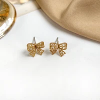 s925 needle sweet jewelry bow earrings pretty design golden plating vintage temperament stud earrings for women gifts wholesale