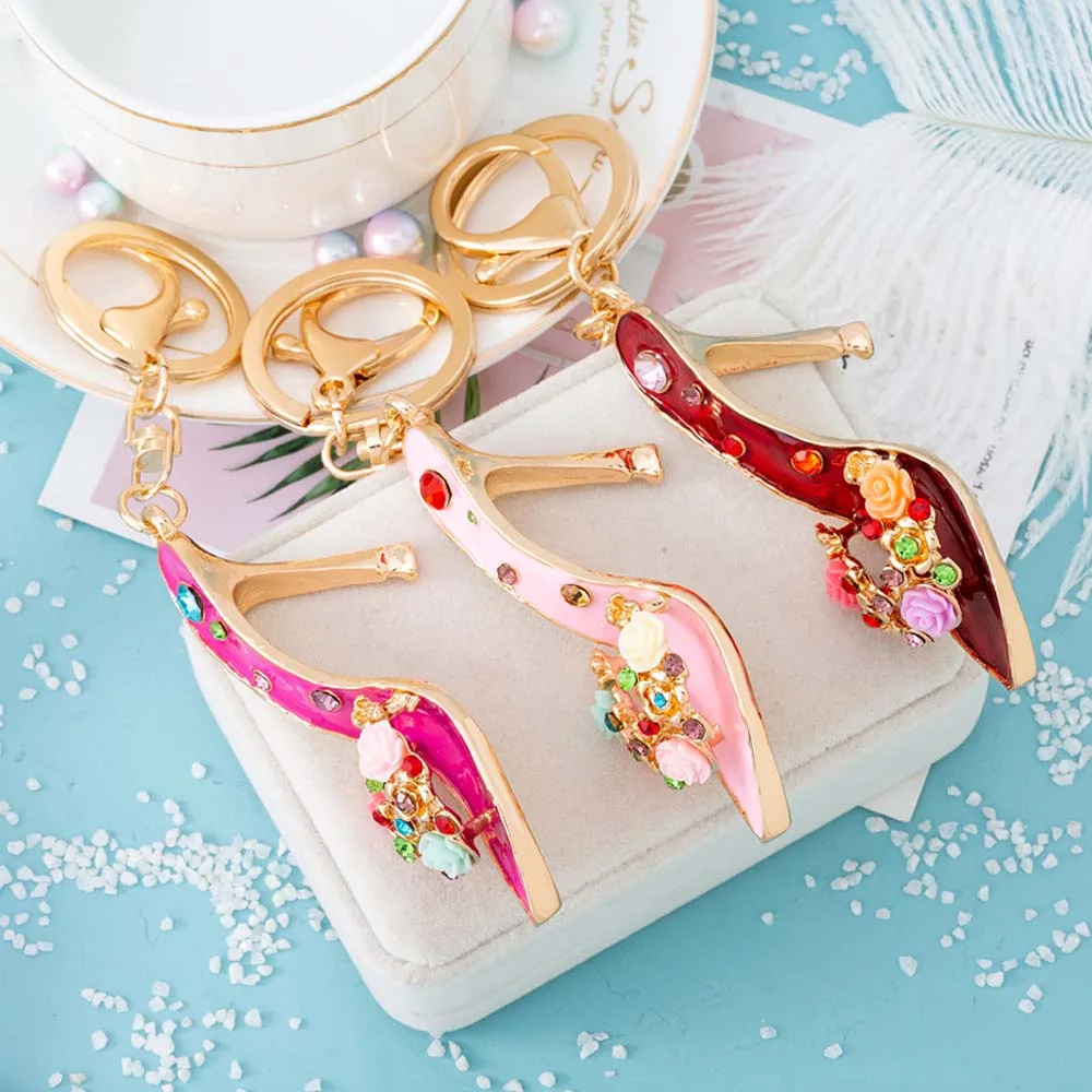 1 шт. мини милые брелоки на высоком каблуке розы Кристалл обувной брелок модная