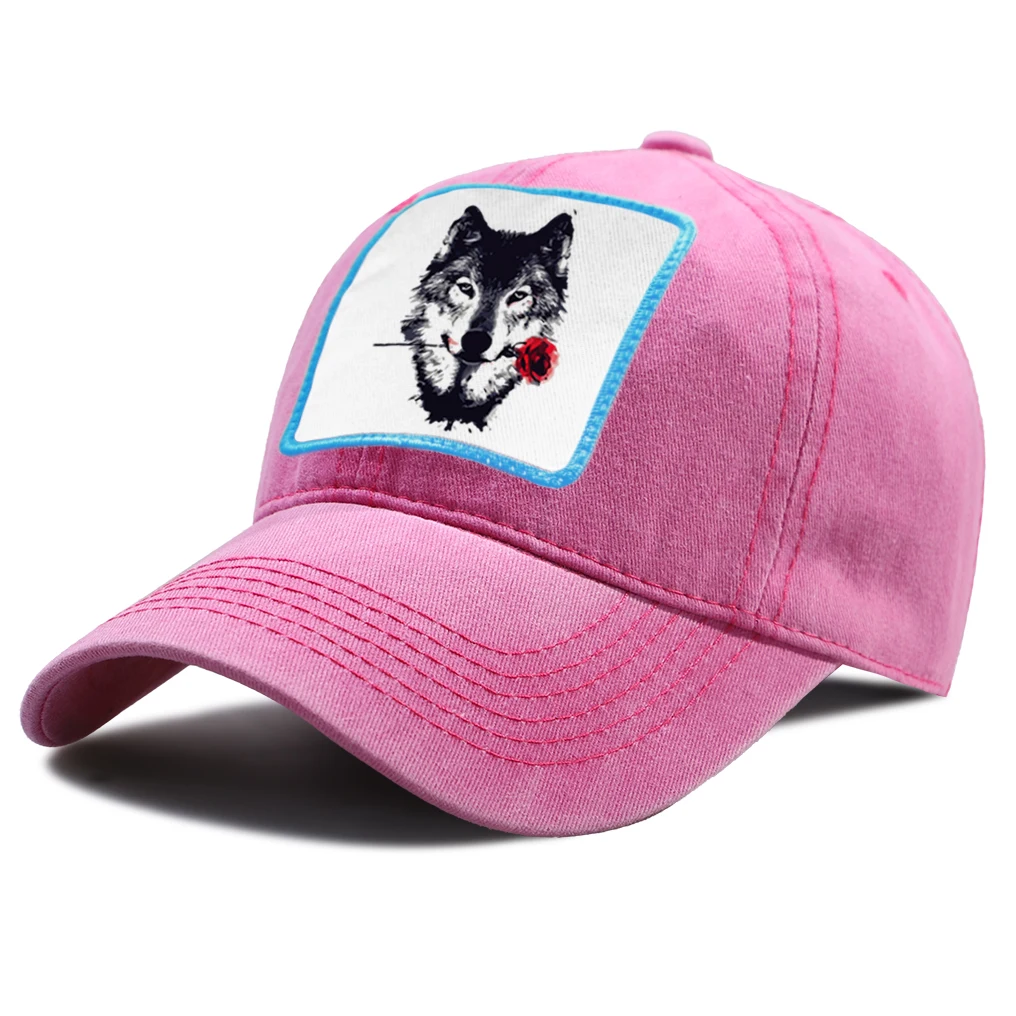 

Бейсболка унисекс с волком и розой, хлопковая кепка в стиле хип-хоп, с рисунком животного, регулируемая, для улицы