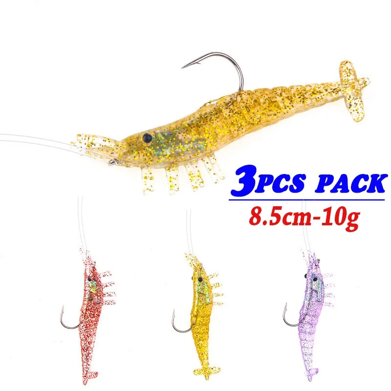

3pcs/lot Silicone Shrimp Soft Fishing Lures Carp Bait Artificial Soft Fish Lure Sinking Swimbait Saltwater Fishing Tackle
