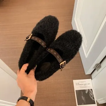 

Slip On Shoes For Women Autumn Round Toe Modis Loafers Fur Casual Female Sneakers Flats Slip-on Fall 2021 New Winter Dress PU Ru