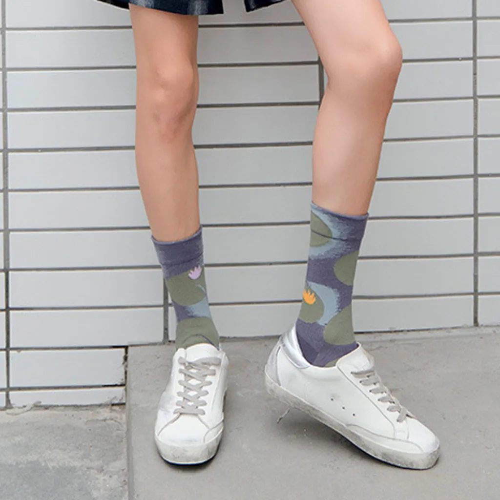 Модные теплые женские милые носки с милым принтом изображением мультяшных