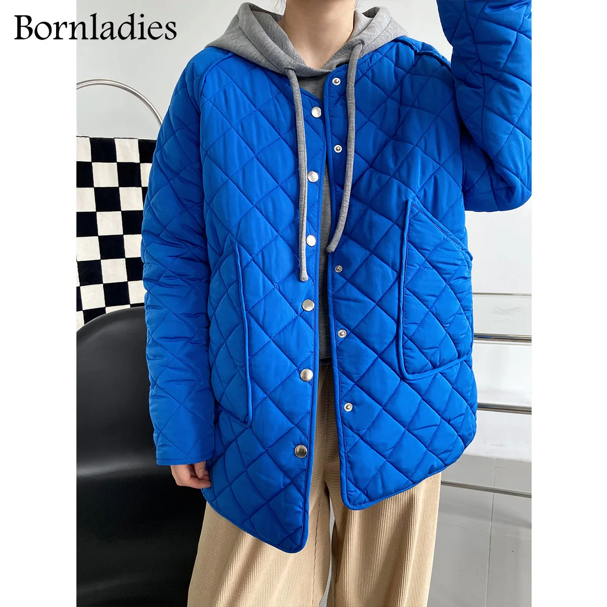 

Bornladies 2021 женские толстые хлопковые куртки, женские стильные свободные пуховые парки, высококачественное теплое дикое пальто, зимняя одежда