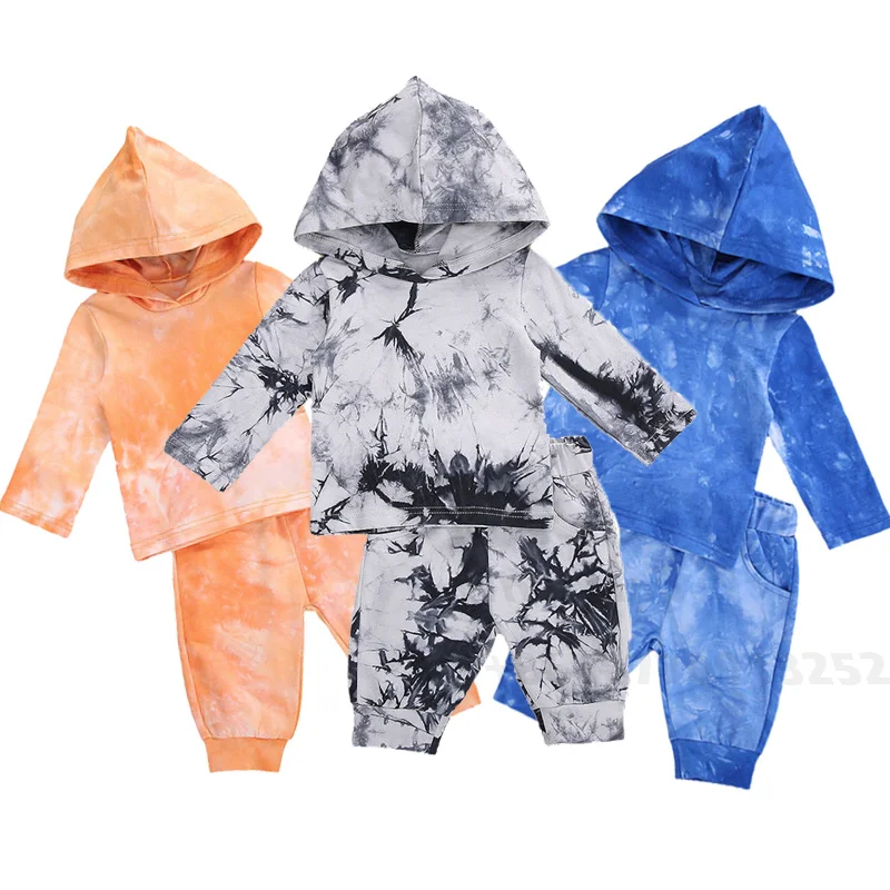 

Newborn Infant Kid Baby Boy Tie Dye Clothes Girl Long Sleeve Hooded Tops Pants Set Cotton Autumn Spring Clothes Sets 0-3Y