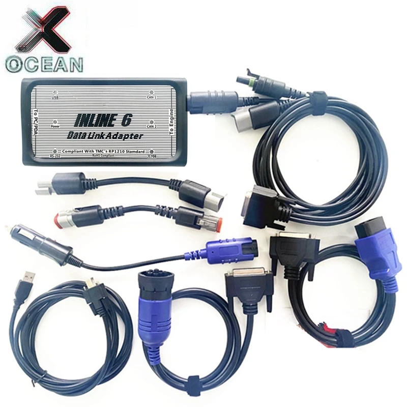 Сверхмощный диагностический для встроенного адаптера передачи данных 6 INLINE6 OBD2, сканер грузовика поддерживает SAE J1708/J1587 и J1939/CAN данные