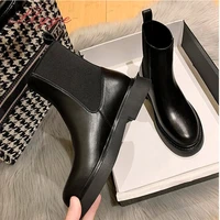 fashion chelsea boots ladies autumn shoes 2021 slip on square heels female ankle boots office pu leather winter woman footwear